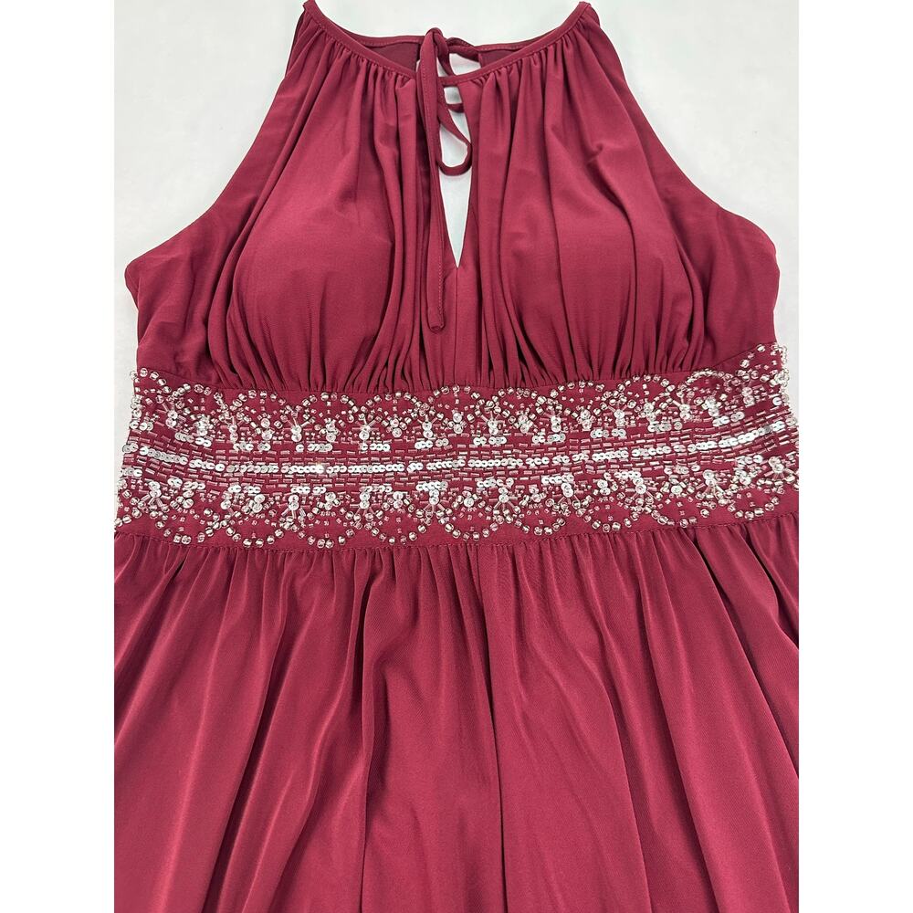 R&M Richards Wine Beaded Halter Evening Gown Keyhole Neck Maxi Dress Size 8 - Picture 11 of 15
